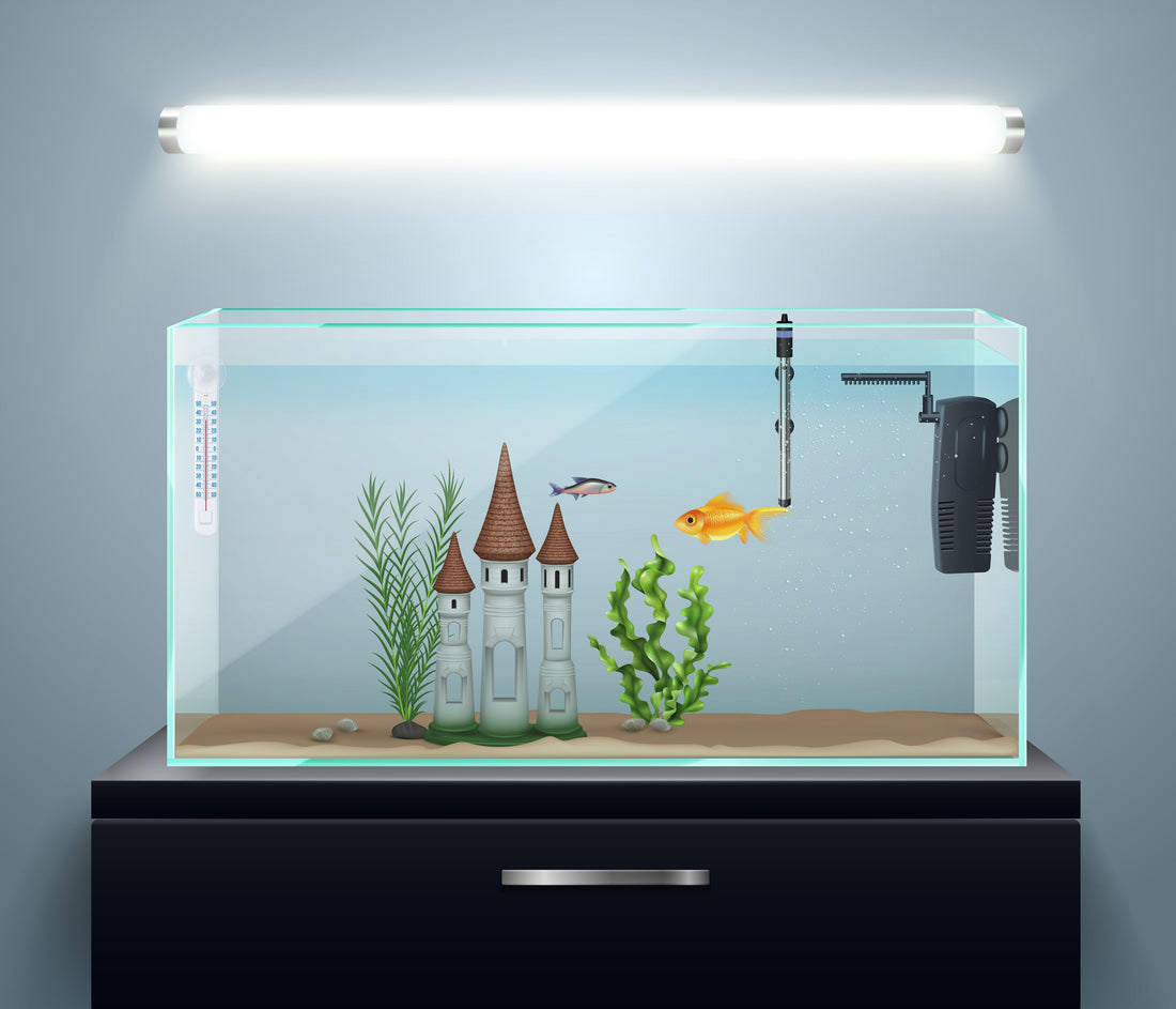 Aquarium with a wood stand with a drawer